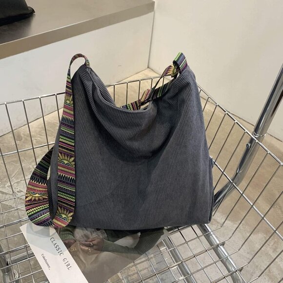 Women Corduroy Tote Bag Large Shoulder Hobo Purse Casual Handbag Gift - Picture 2 of 7